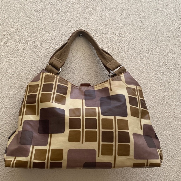 Orla Kiely Coated Canvas Geometric Pattern Shoulder Bag Purse Zip Wallet Set - Picture 14 of 17